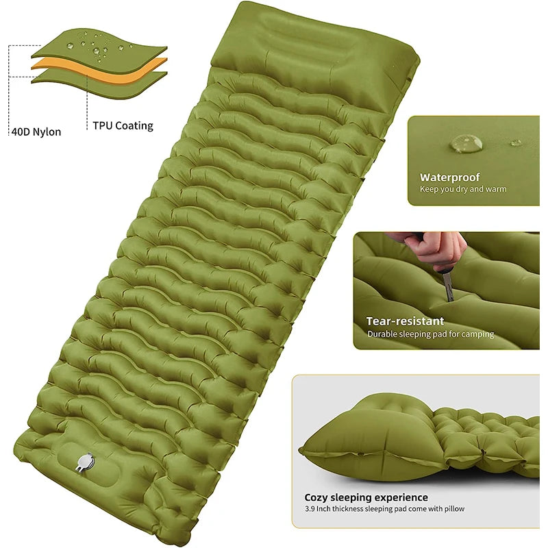 WESTTUNE Inflatable Camping Mattress – Thick Sleeping Pad with Built-in Pillow & Pump